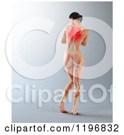 Clipart Of A Rear View Of A 3d Nude Woman With Visible Upper Back Ache On Gray Royalty Free CGI Illustration