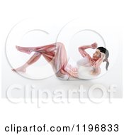 Clipart Of A 3d Fit Woman Doing Crunches With Visible Muscles On White Royalty Free CGI Illustration