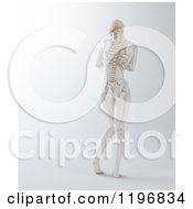 Poster, Art Print Of Rear View Of A 3d Nude Woman With Visible Skeleton On Gray