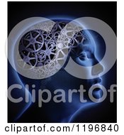 Poster, Art Print Of 3d Glowing Head With A Gear Cog Brain Over Black