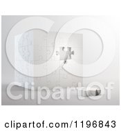 Clipart Of A 3d Puzzle Cube With One Piece Unassembled Over Shading Royalty Free CGI Illustration