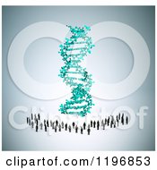 Clipart Of A 3d Giant Dna Strand And Tiny People Over Shading Royalty Free CGI Illustration