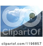 Clipart Of A 3d Man Pushing A Giant Money Ball Up A Hill Against Sky Royalty Free CGI Illustration