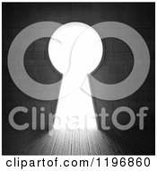 Clipart Of A 3d Key Hole In A Brick Wall With Bright Light Shining Through On A Wooden Floor Royalty Free CGI Illustration by Mopic