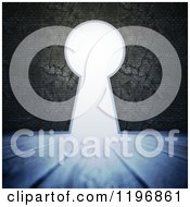 Clipart Of A 3d Key Hole In A Stone Wall With Bright Light Shining Through On A Wood Floor Royalty Free CGI Illustration by Mopic