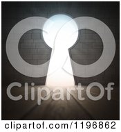 Clipart Of A 3d Key Hole In A Brick Wall With Bright Light Shining Through On A Wood Floor Royalty Free CGI Illustration by Mopic