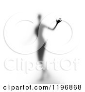 Clipart Of A Silhouetted Woman Through Frosted Glass With One Hand On The Surface Over White Royalty Free CGI Illustration