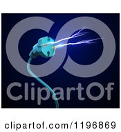 Clipart Of A 3d Blue Electric Cable With Energy Shooting From The Prongs Over Dark Blue And Black Royalty Free CGI Illustration