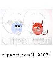 Poster, Art Print Of 3d Angry Devil And Innocent Angel Emoticons Floating Over White