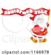 Poster, Art Print Of Santa Carrying A Red Christmas Sale Ribbon Flag