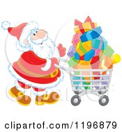 Santa Pushing A Shopping Cart Full Of Gifts