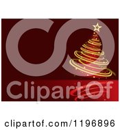 Clipart Of A Golden Spiral Christmas Tree With Text Space On Red Royalty Free Vector Illustration
