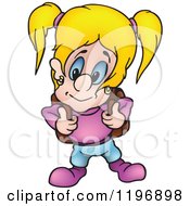 Cartoon Of A Cute Blond School Girl Holding Her Backpack Straps Royalty Free Vector Clipart by dero