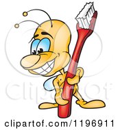 Cartoon Of A Happy Bug Holding A Toothbrush Royalty Free Vector Clipart