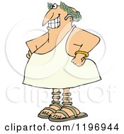 Cartoon Of A Grinning Greek Man Wearing A Toga And Olive Branch Royalty Free Vector Clipart