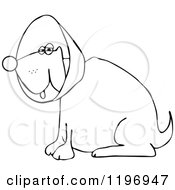 Cartoon Of An Outlined Dog Wearing An Elizabethan Colar Cone Royalty Free Vector Clipart