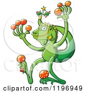 Happy Iguana Lizard With Christmas Baubles And Decorations