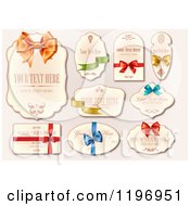 Clipart Of Labels With Ribbons And Bows And Sample Text Royalty Free Vector Illustration