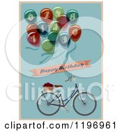 Clipart Of A Retro Bicycle And Balloon Happy Birthday Greeting On Blue Royalty Free Vector Illustration by Eugene