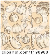 Cartoon Of A Seamless Pattern Of Sketched Vegetables On Tan Royalty Free Vector Clipart by visekart