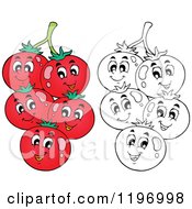 Poster, Art Print Of Happy Red And Outlined Tomatoes On The Vine