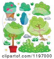 Cartoon Of Shrubs Bushes Plants And Trees Royalty Free Vector Clipart