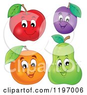 Poster, Art Print Of Happy Apple Plum Orange And Pear