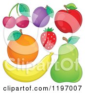 Poster, Art Print Of Banana Pear Strawberry Red Apple Plum Orange And Cherries