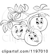 Happy Outlined Apple Characters On A Tree