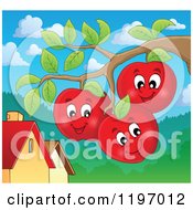 Happy Red Apple Characters On The Tree