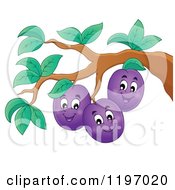 Poster, Art Print Of Happy Plums On A Tree