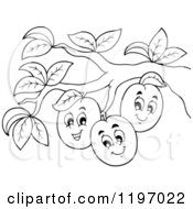Poster, Art Print Of Happy Outlined Plums On A Tree