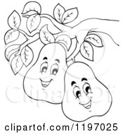Cartoon Of Happy Outlined Pears On The Tree Royalty Free Vector Clipart by visekart