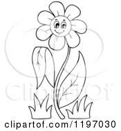 Cartoon Of A Happy Outlined Daisy Flower On A Stem Royalty Free Vector Clipart