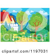 Poster, Art Print Of Curvy Path Behind Houses With Trees And Shrubs