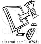 Poster, Art Print Of Black And White Hand Holding Money Through A Computer Monitor