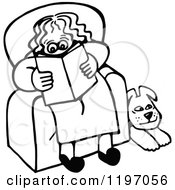 Poster, Art Print Of Black And White Dog Resting By A Woman Reading In A Chair