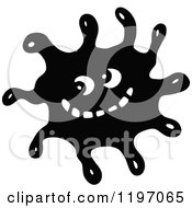Clipart Of A Black And White Grinning Germ Royalty Free Vector Illustration