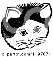 Clipart Of A Black And White Kitty Face Royalty Free Vector Illustration