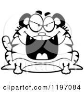 Cartoon Of A Black And White Black And White Evil Chubby Tiger Royalty Free Vector Clipart