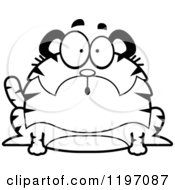 Cartoon Of A Black And White Surprised Chubby Tiger Royalty Free Vector Clipart