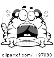 Cartoon Of A Black And White Scared Chubby Tiger Royalty Free Vector Clipart
