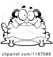 Cartoon Of A Black And White Happy Chubby Tiger Royalty Free Vector Clipart
