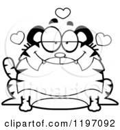 Cartoon Of A Black And White Loving Chubby Tiger Royalty Free Vector Clipart