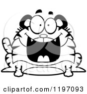 Cartoon Of A Black And White Grinning Chubby Tiger Royalty Free Vector Clipart