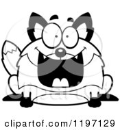 Cartoon Of A Black And White Grinning Chubby Fox Royalty Free Vector Clipart