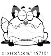 Cartoon Of A Black And White Bored Chubby Fox Royalty Free Vector Clipart
