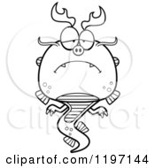 Cartoon Of A Black And White Depressed Chinese Dragon Royalty Free Vector Clipart