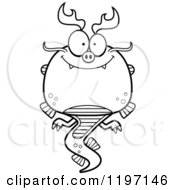 Cartoon Of A Black And White Happy Chinese Dragon Royalty Free Vector Clipart