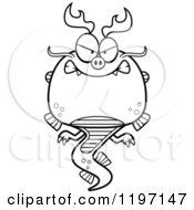Cartoon Of A Black And White Mad Chinese Dragon Royalty Free Vector Clipart